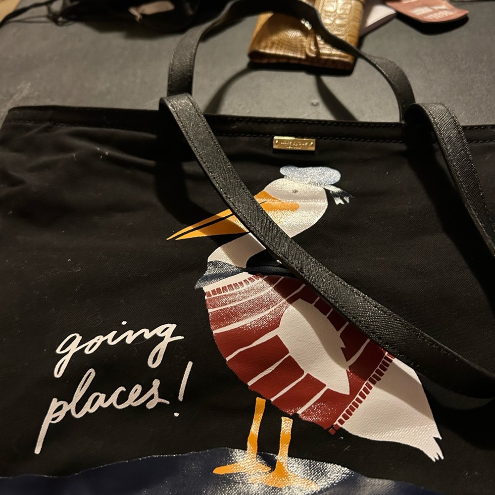Kate Spade Black Tote with Colorful Bird Design